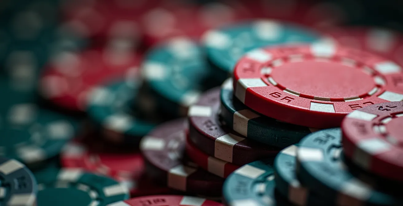 Gros plan sur des jetons de poker avec différentes tailles de mise représentant les stratégies