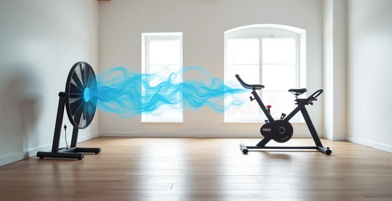 Configuration de ventilation optimale pour cyclisme intérieur avec ventilateur industriel et déshumidificateur