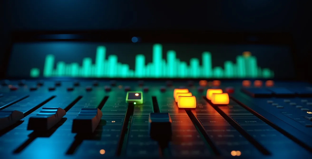 Visualisation d'un égaliseur paramétrique avec pic sur les fréquences 2-5 kHz pour les bruits de pas