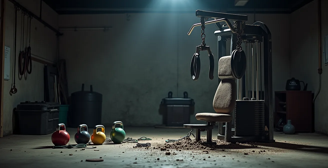 Contraste visuel entre équipements de base efficaces et machine multifonction complexe inutilisée