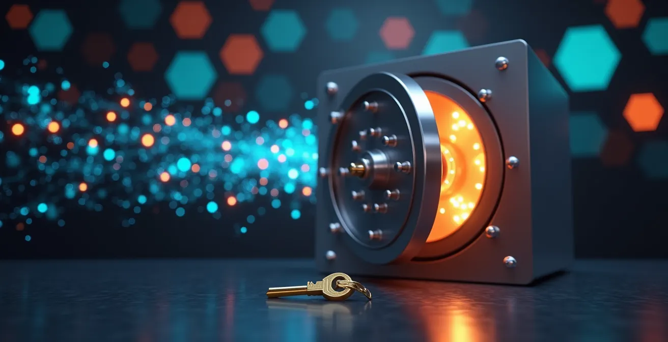 Représentation visuelle d'un coffre-fort numérique protégeant des clés cryptographiques