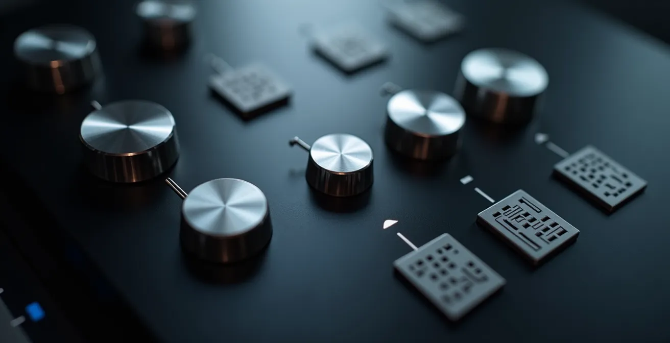 Vue stylisée d'un panneau de configuration avec éléments graphiques abstraits