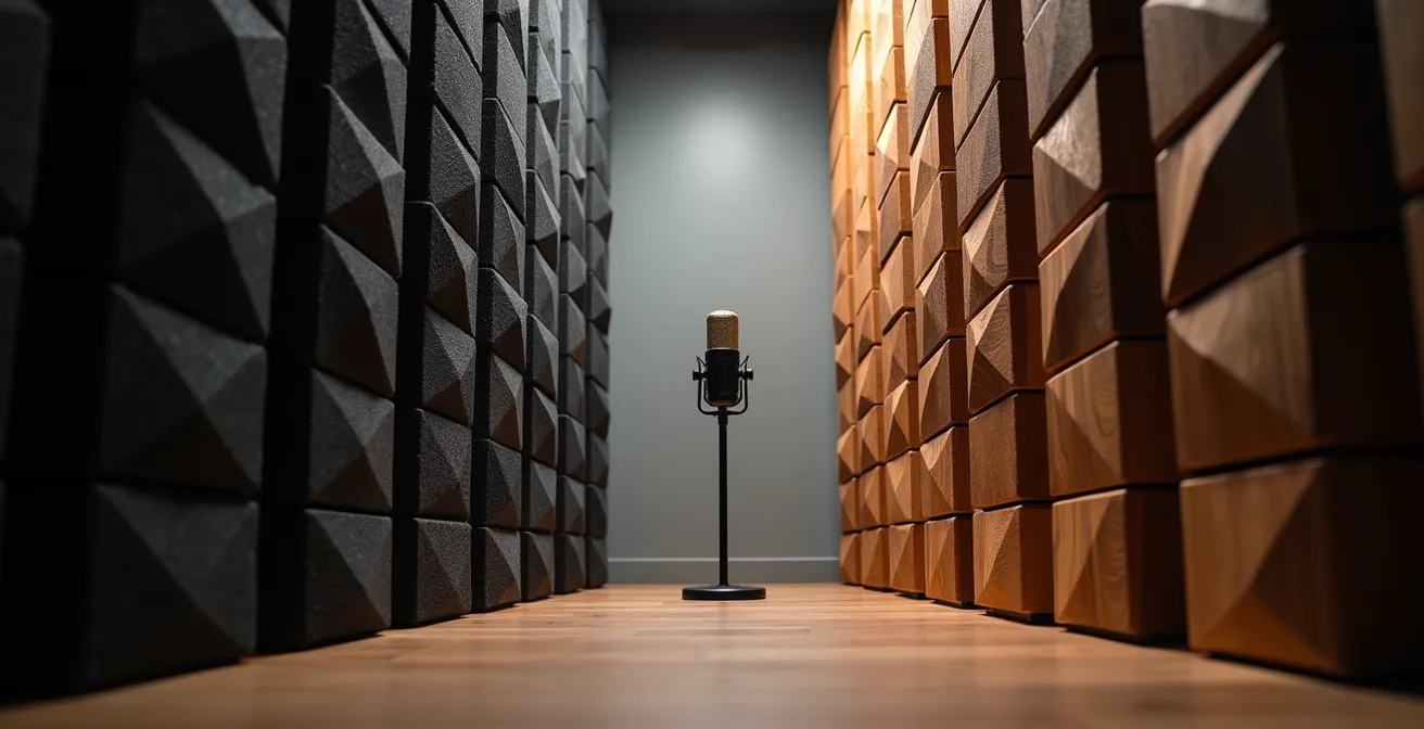 Installation de panneaux acoustiques avec zones d'absorption et de diffusion dans un espace gaming