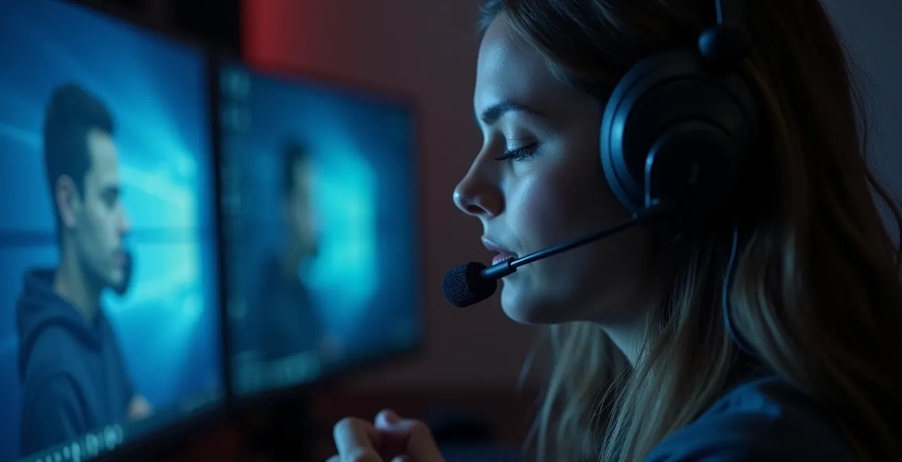 Un joueur ajustant minutieusement le volume de son casque dans un environnement de test