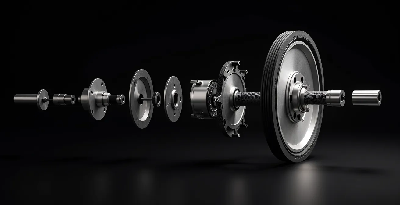 Vue détaillée du mécanisme interne d'un volant Direct Drive pour simulateur de course